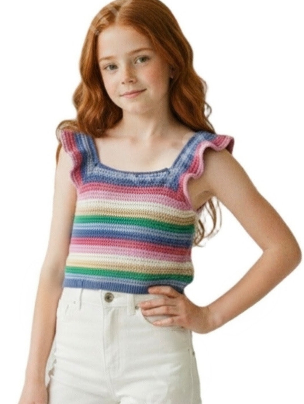 Colorful Rainbow Striped Crochet Tank Top